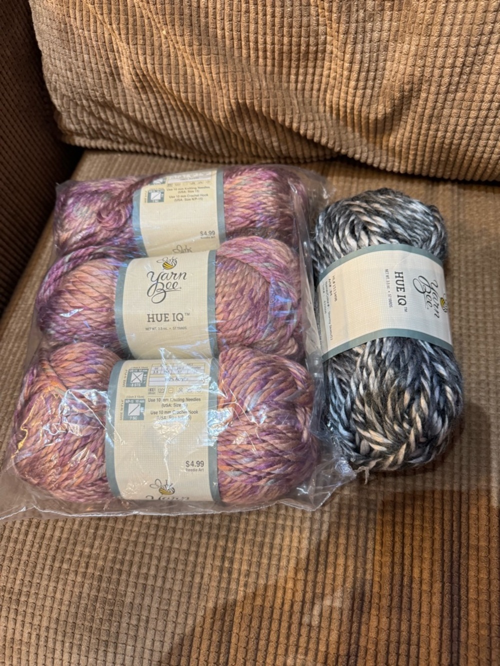 Acrylic Yarn Bundle - Yarn Bee Hue IQ Stormy Skies & Smoked Plum